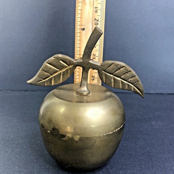 Brass Apple Bell Unpolished Natural Patina Home Decor School Teacher Gift IN - Picture 9 of 12